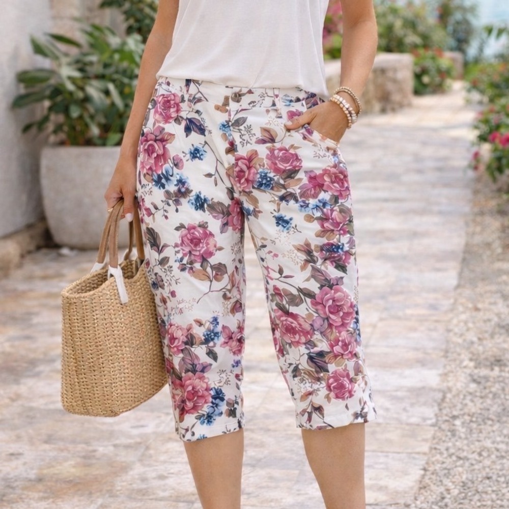 St John's Bay Capri‎ Pants Floral Boho Garden Coastal Elegance Resortwear 10P